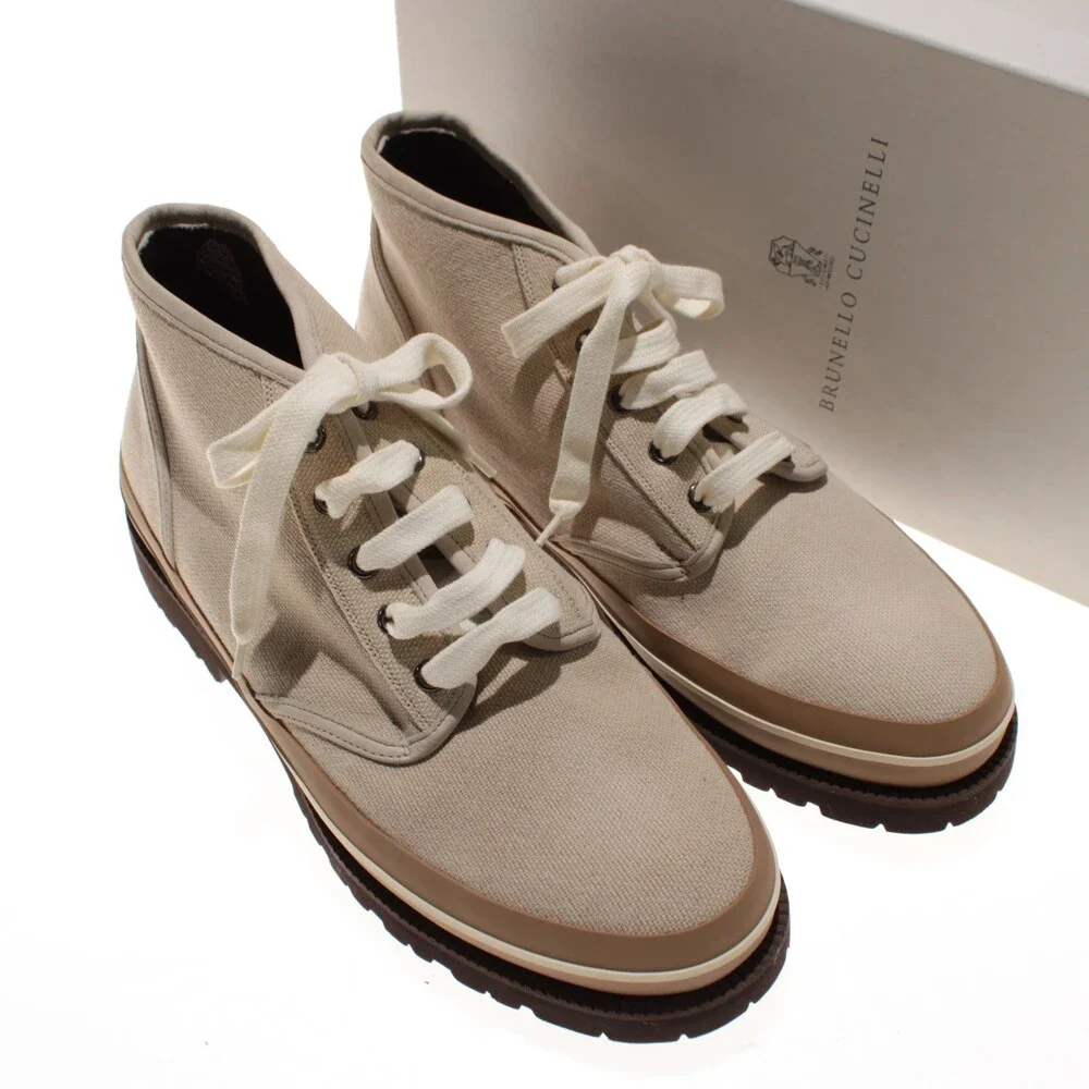 Brunello Cucinelli NWB Canvas Lace Up Boots Size 42 (US 9) in Beige